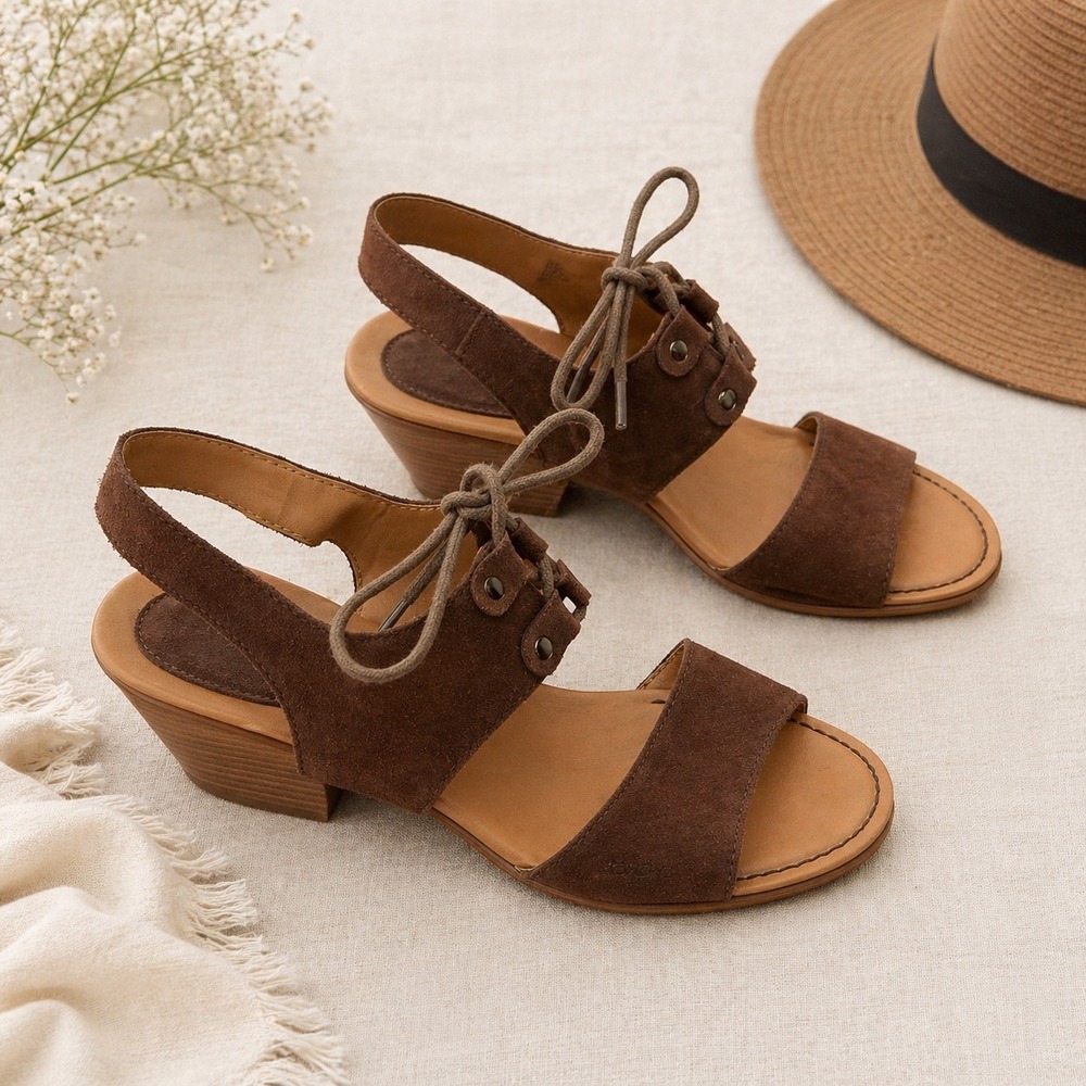 b.o.c. Born Concept Brown Suede Lace Up Wedge Sandals Z32423 CBHE17 Womens 8M